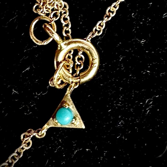 MOONDANCE 14K YELLOW GOLD INVERTED TURQUOISE TRIANGLE STATION NECKLACE - Picture 8 of 9